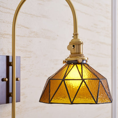 Juliette Tiffany Wall Light Brass Walnut and Glass Lighting
