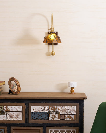Juliette Tiffany Wall Light Brass Walnut and Glass Lighting