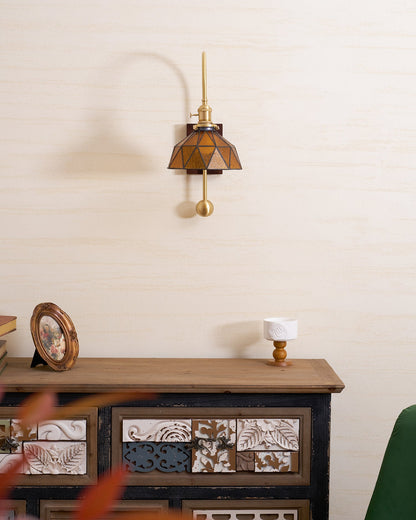 Juliette Tiffany Wall Light Brass Walnut and Glass Lighting