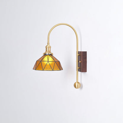 Juliette Tiffany Wall Light Brass Walnut and Glass Lighting