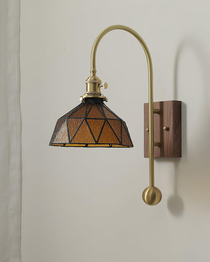 Juliette Tiffany Wall Light Brass Walnut and Glass Lighting