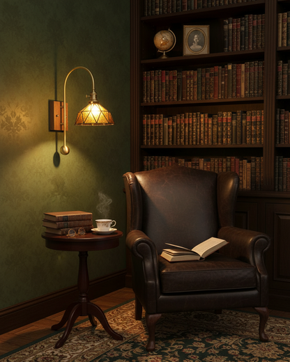 Juliette Tiffany Wall Light Brass Walnut and Glass Lighting