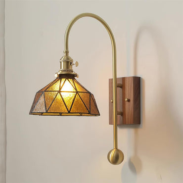 Juliette Tiffany Wall Light Brass Walnut and Glass Lighting