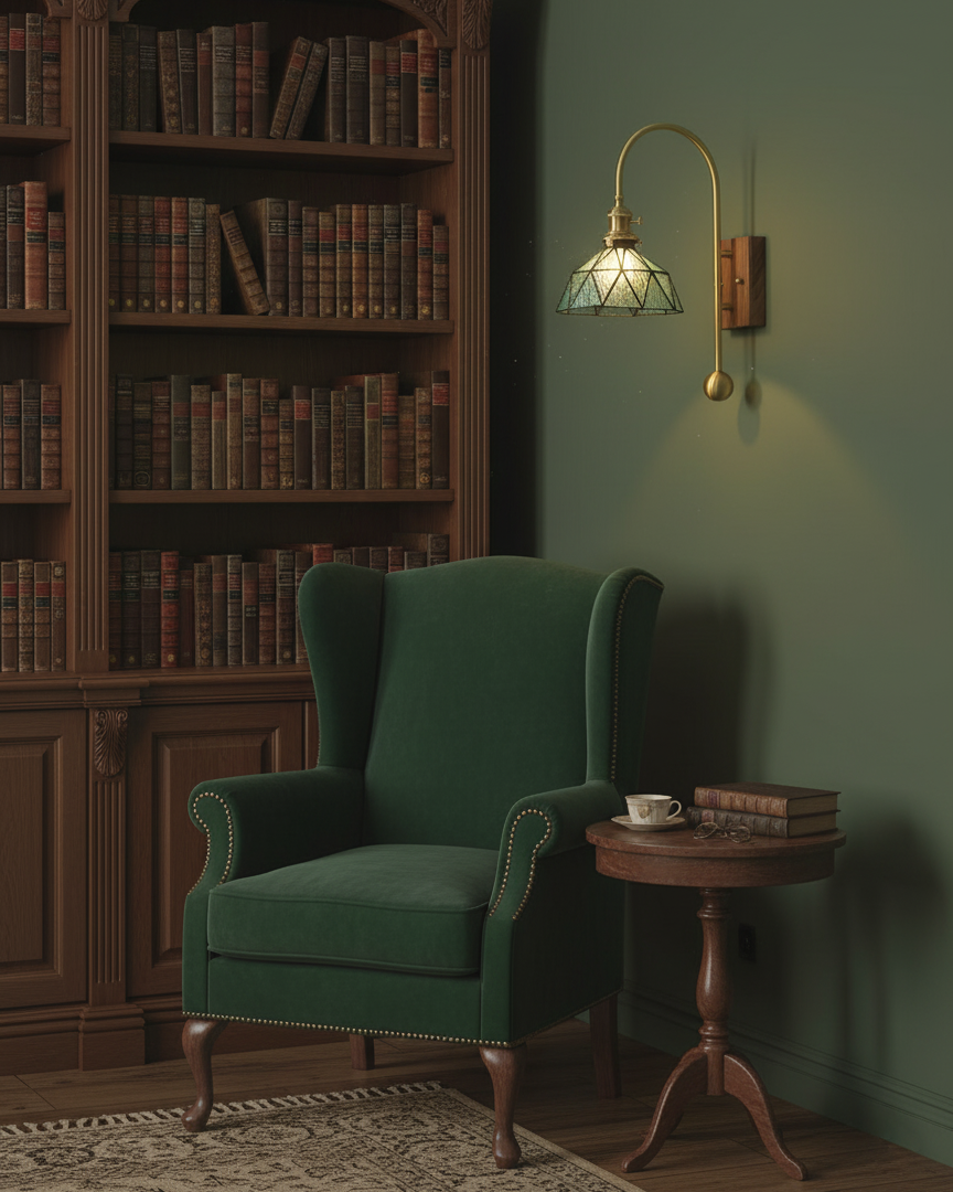 Juliette Tiffany Wall Light Brass Walnut and Glass Lighting