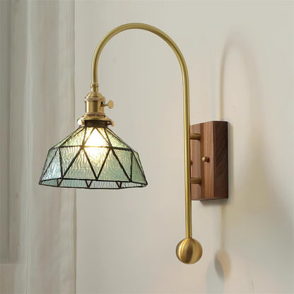 Juliette Tiffany Wall Light Brass Walnut and Glass Lighting