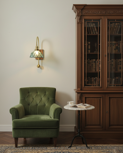 Juliette Tiffany Wall Light Brass Walnut and Glass Lighting