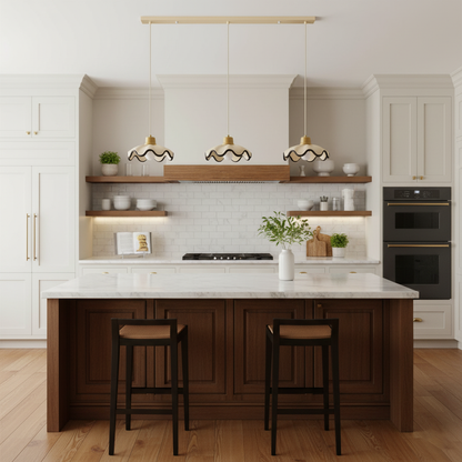 Juliette Pendant Lamp, Scalloped Resin Shade with Wood Accent