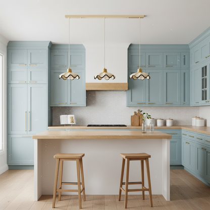 Juliette Pendant Lamp, Scalloped Resin Shade with Wood Accent
