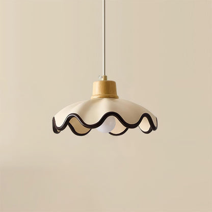 Juliette Pendant Lamp, Scalloped Resin Shade with Wood Accent