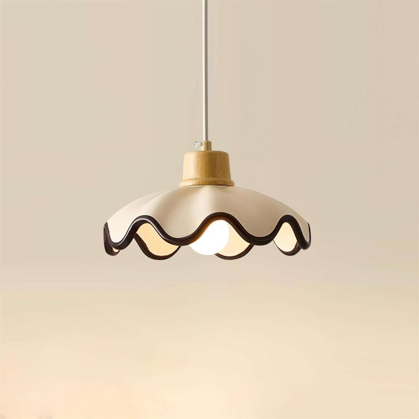 Juliette Pendant Lamp, Scalloped Resin Shade with Wood Accent