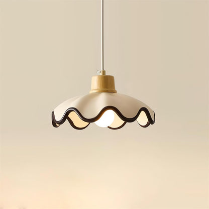 Juliette Pendant Lamp, Scalloped Resin Shade with Wood Accent
