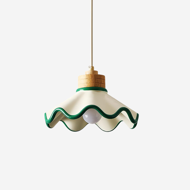 Juliette Pendant Lamp, Scalloped Resin Shade with Wood Accent