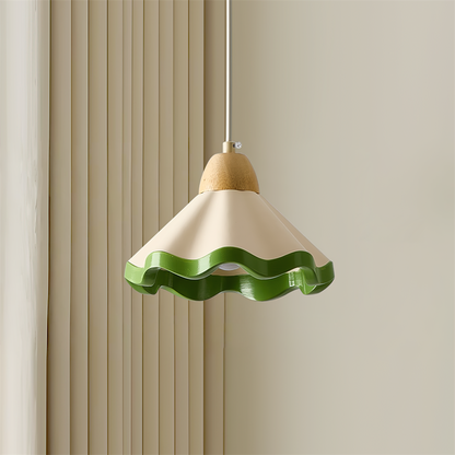 Juliette Pendant Lamp, Scalloped Resin Shade with Wood Accent
