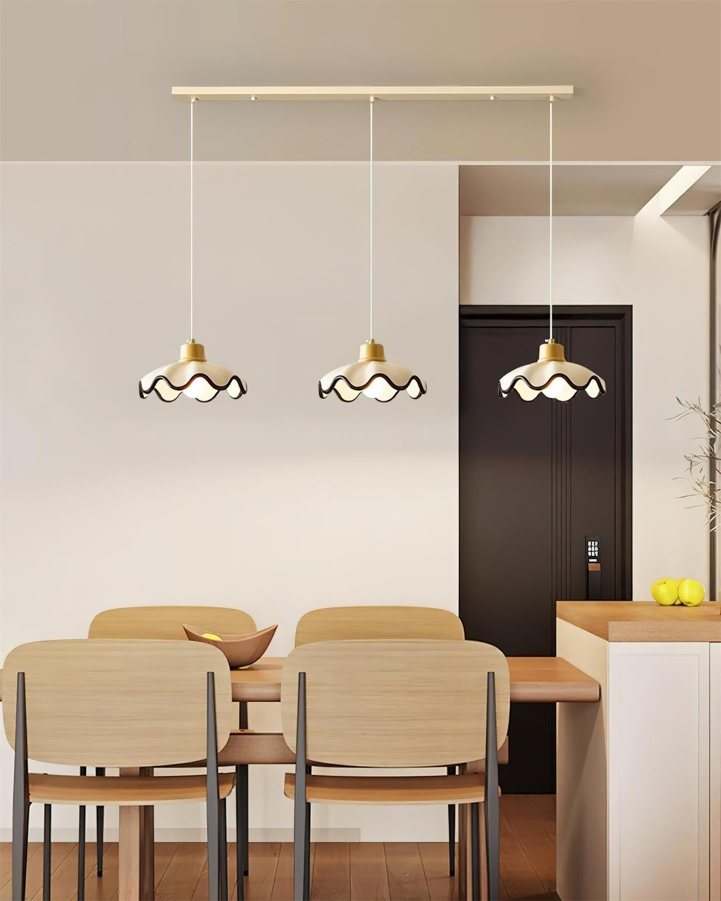 Juliette Pendant Lamp, Scalloped Resin Shade with Wood Accent
