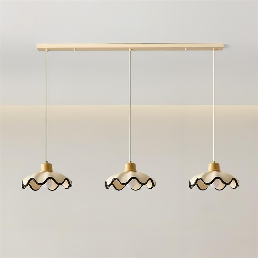 Juliette Pendant Lamp, Scalloped Resin Shade with Wood Accent