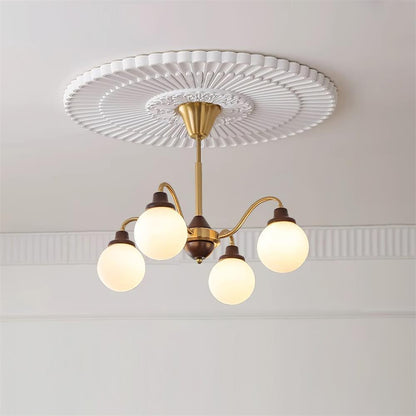 Lucienne Retro Chandelier, Walnut Wood Frame with Glass Shades