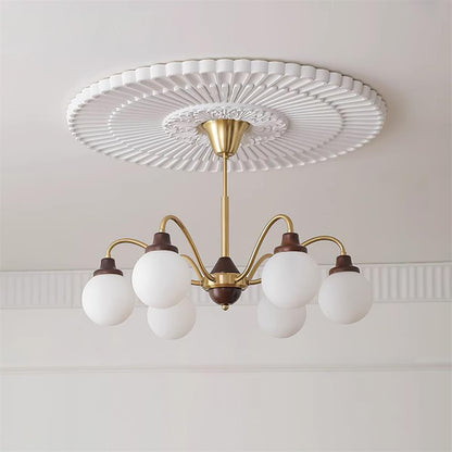 Lucienne Retro Chandelier, Walnut Wood Frame with Glass Shades