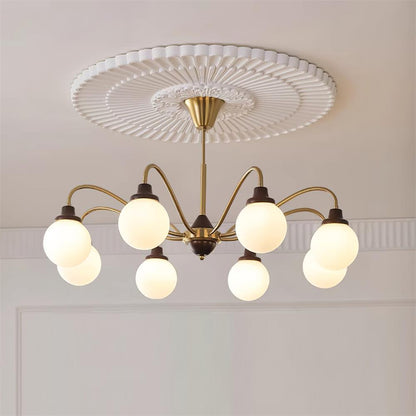 Lucienne Retro Chandelier, Walnut Wood Frame with Glass Shades