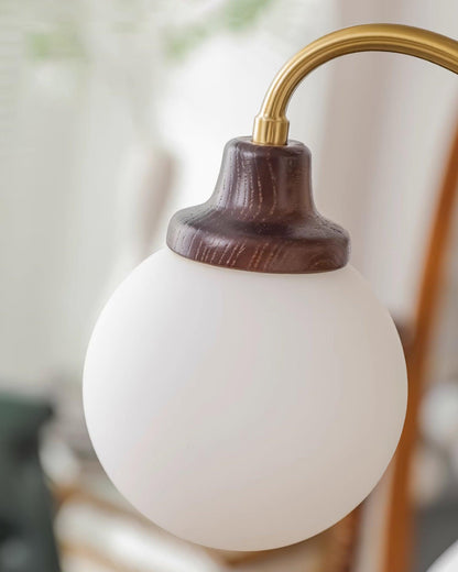 Lucienne Retro Chandelier, Walnut Wood Frame with Glass Shades