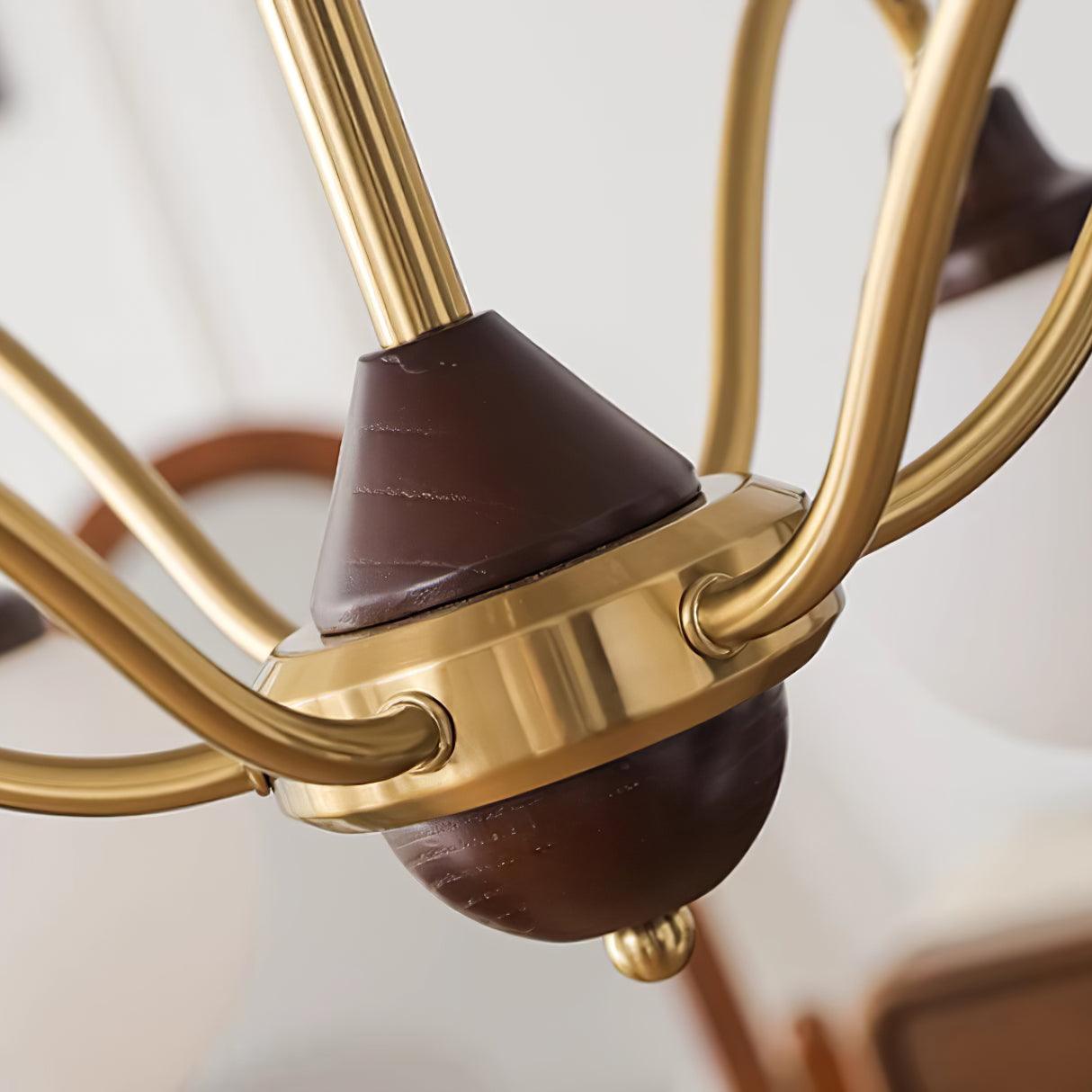 Lucienne Retro Chandelier, Walnut Wood Frame with Glass Shades