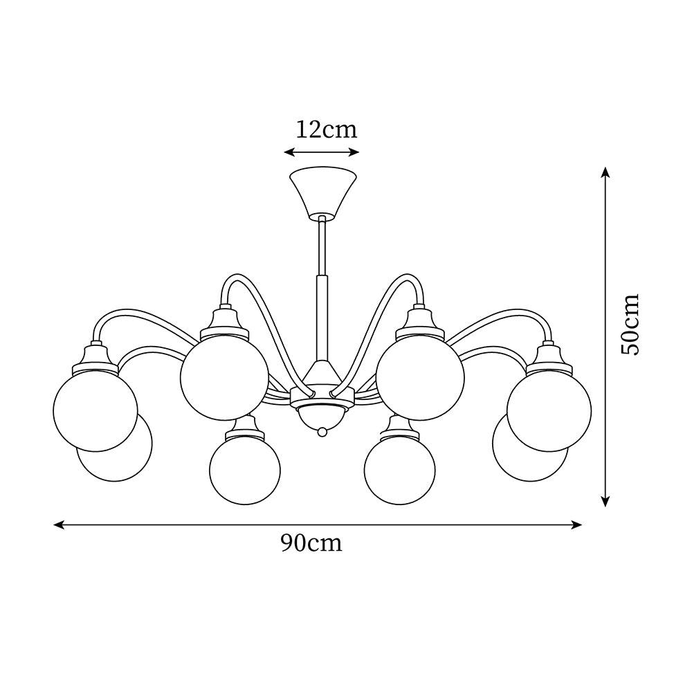 Lucienne Retro Chandelier, Walnut Wood Frame with Glass Shades