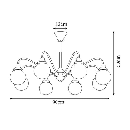 Lucienne Retro Chandelier, Walnut Wood Frame with Glass Shades