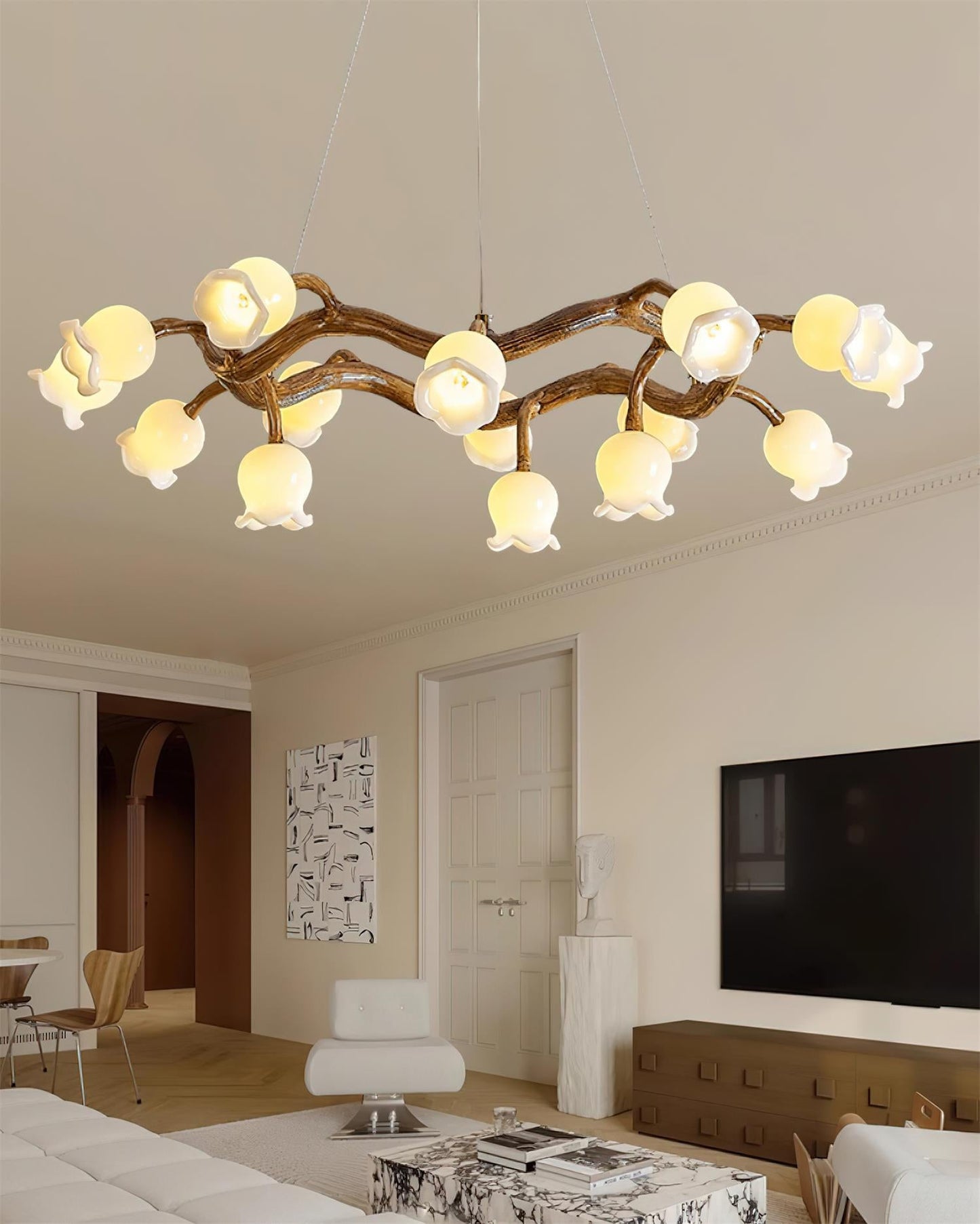 Amélie Flowers Chandelier, Organic Branch Design with Delicate Bloom Lights