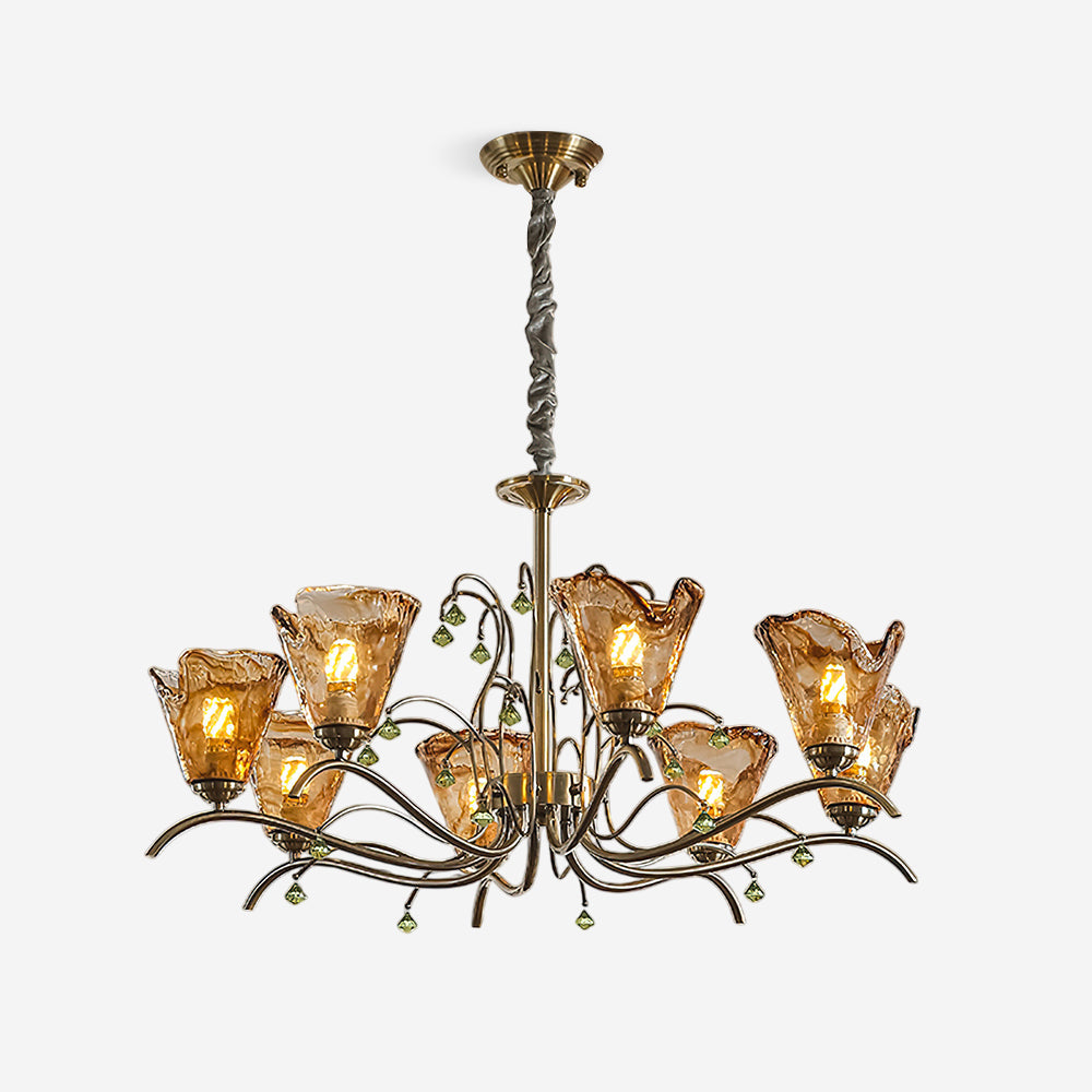 Auriane Glass Chandelier, Amber Shades with Crystal Accents