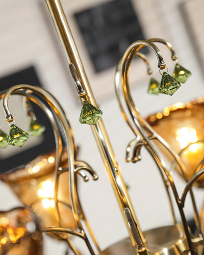 Auriane Glass Chandelier, Amber Shades with Crystal Accents