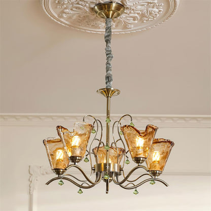 Auriane Glass Chandelier, Amber Shades with Crystal Accents