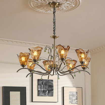 Auriane Glass Chandelier, Amber Shades with Crystal Accents