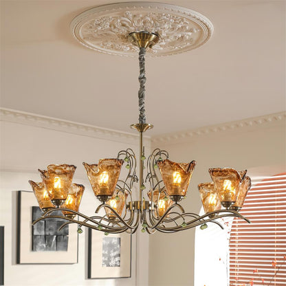 Auriane Glass Chandelier, Amber Shades with Crystal Accents