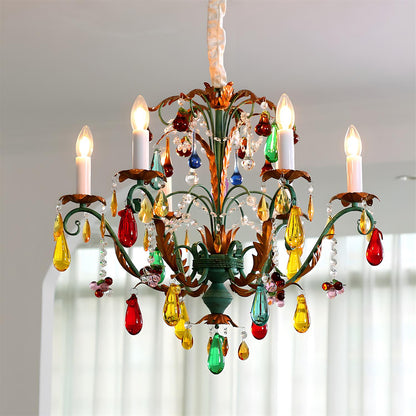Solène Artistic Chandelier, Multicolor Glass Drops with Metal Frame