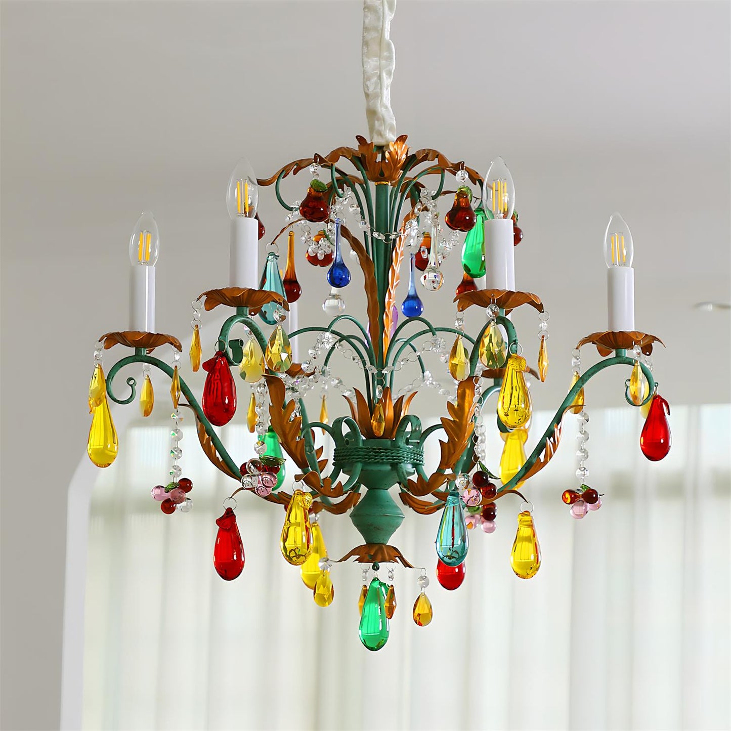 Solène Artistic Chandelier, Multicolor Glass Drops with Metal Frame