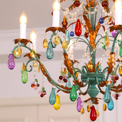 Solène Artistic Chandelier, Multicolor Glass Drops with Metal Frame