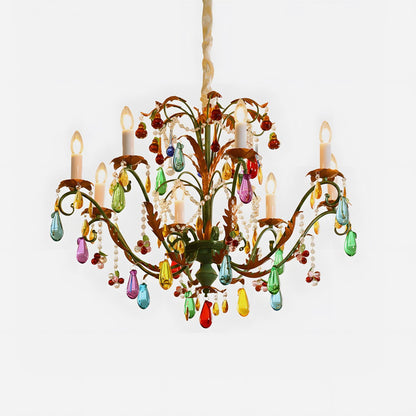 Solène Artistic Chandelier, Multicolor Glass Drops with Metal Frame