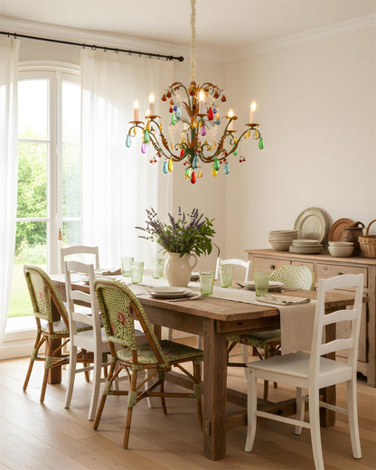 Solène Artistic Chandelier, Multicolor Glass Drops with Metal Frame