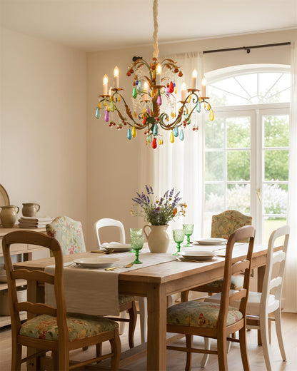 Solène Artistic Chandelier, Multicolor Glass Drops with Metal Frame