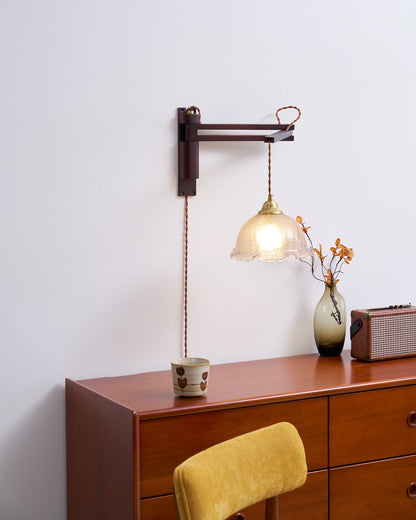 Madeleine Vintage Plug-In Wall Lamp with Adjustable Arm and Frosted Glass