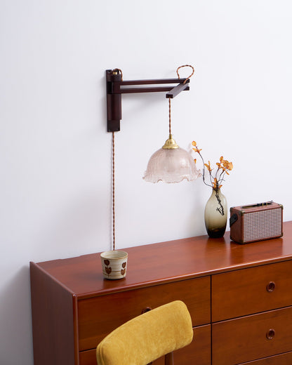Madeleine Vintage Plug-In Wall Lamp with Adjustable Arm and Frosted Glass