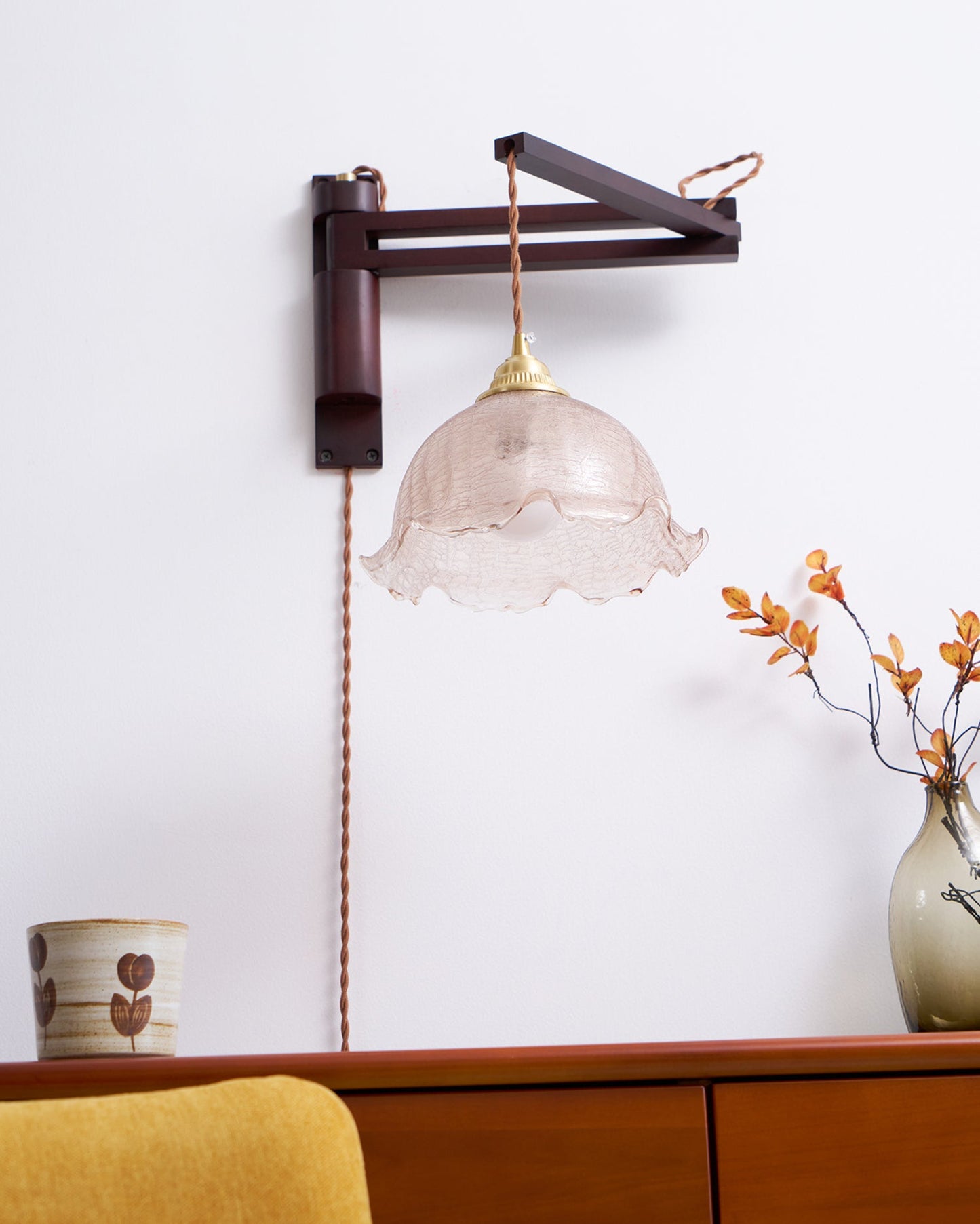 Madeleine Vintage Plug-In Wall Lamp with Adjustable Arm and Frosted Glass