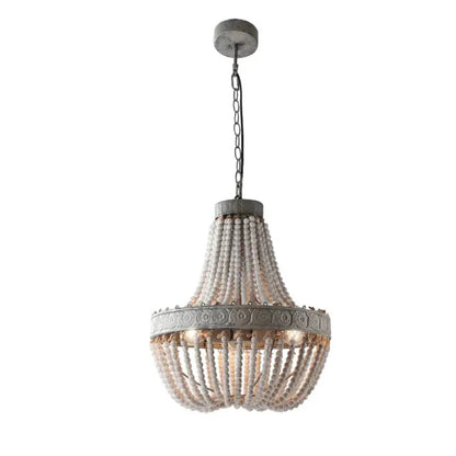 Camille Wooden Bead Cascade Pendant Lamp Rustic Ceiling Light