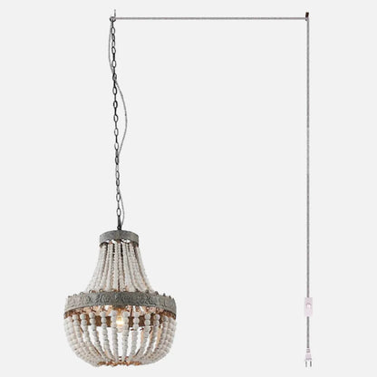 Camille Wooden Bead Cascade Pendant Lamp Rustic Ceiling Light
