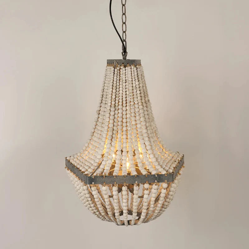 Camille Wooden Bead Cascade Pendant Lamp Rustic Ceiling Light