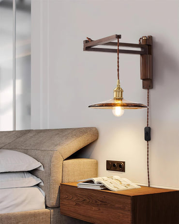 Madeleine Vintage Plug-In Wall Lamp with Adjustable Arm and Frosted Glass