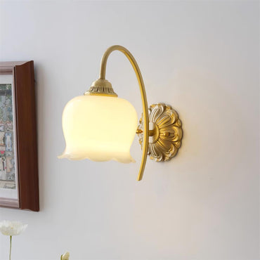 Mia Vintage Wall Lamp with Gold Finish and Beige Bell Orchid Accent