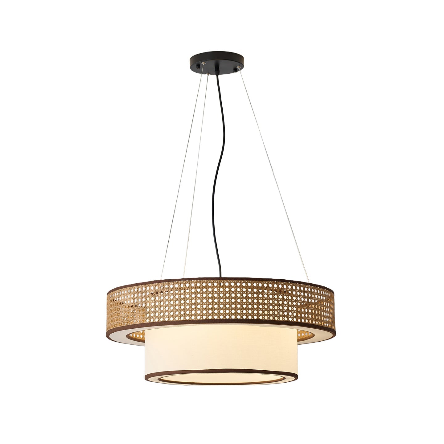 Camille Wicker Chandelier, Rattan Frame with Fabric Shade