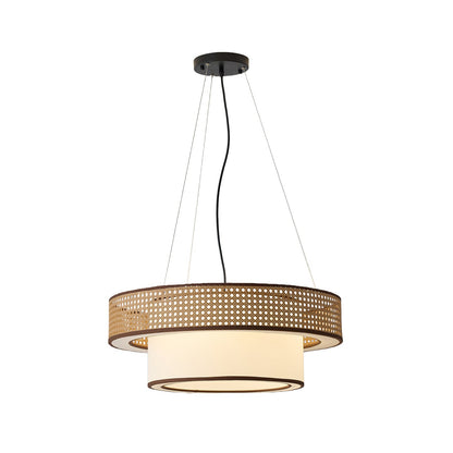 Camille Wicker Chandelier, Rattan Frame with Fabric Shade