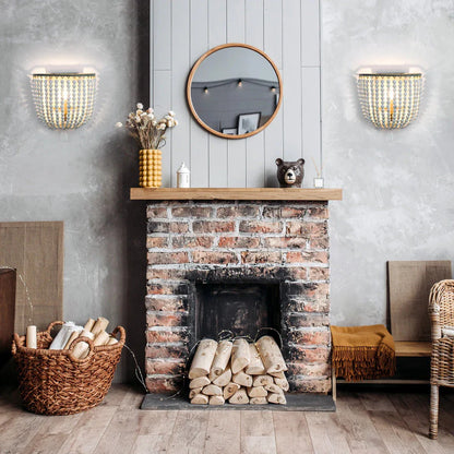 Camille Wooden Bead Cascade Wall Lamp Boho Rustic Sconce Light