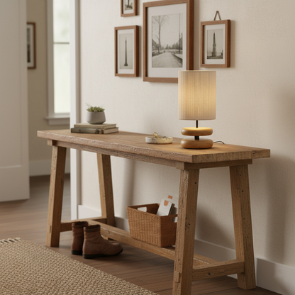 Camille Wooden River Rock Table Lamp with Fabric Shade